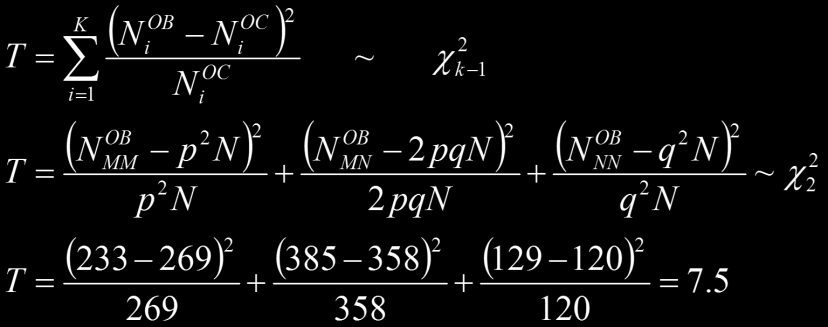 PRAWO HARDYEGO-WEINBERGA - przykład dla 1 locus TEST przyjęte maksymalne pr. błędu MAX = 0.05 tzn.