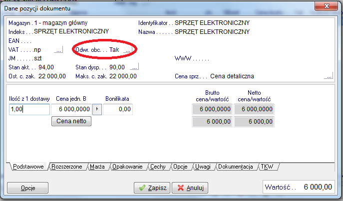 Przy dodaniu pozycji lub kolejnej pozycji z limitem sprzętu elektronicznego, która sprawi że limit zostanie przekroczony, system przeliczy pozycje z limitem od nowa, a następnie ustawi takim