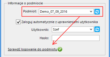 W sekcji Informacje o podmiocie z listy rozwijanej wybieramy podmiot, z którym będziemy chcieli pracować.