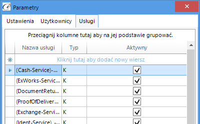 2.2.5 Użytkownicy Parametry Użytkownicy służą do wprowadzenia danych logowania Web Api GLS. (rys. 16) Użytkownicy 2.2.5.1 Usługi Pozwala na zdefiniowania aktywnych usług GLS.