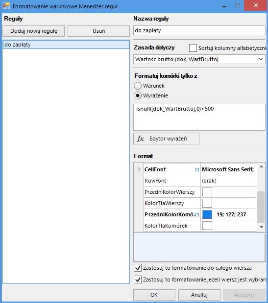 3.2.5 Formatowanie warunkowe Program daje nam możliwość wykonania własnego formatowania tabel według własnych kryteriów.