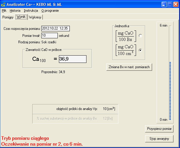 Rys. 8. Zakładka Wyniki programu Analizator Ca ++.