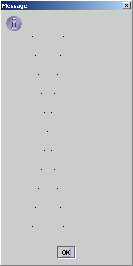 Przykład 2 public class lab4_4 public static void main(string[] args) char ch = 'a'; String s, wynik=""; int x, y; wynik="\n"; // nowa linia for (y=1; y<24; y++) // liczba nowych linii for (x=1;