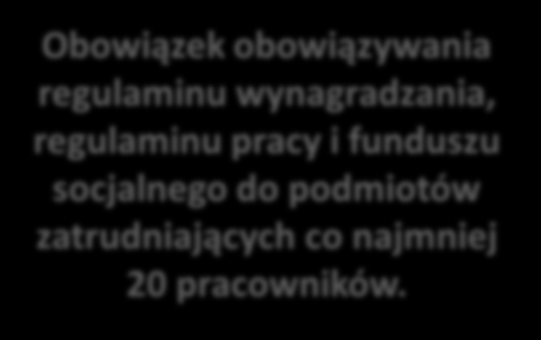 Ograniczenie obowiązków pracodawcy Obowiązek obowiązywania regulaminu wynagradzania, regulaminu pracy i funduszu socjalnego do podmiotów zatrudniających