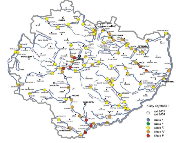 Tabela Nr 8. Zmiana stanu czystości wód rzeki Kamiennej w latach 2003-2005.
