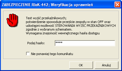 8.1 Testy funkcjonalne Po otwarciu okna Testy funkcjonalne zespół pozostaje nadal w stanie normalnej pracy, a użytkownik może obserwować stany wejść i wyjść.