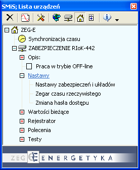 3. Opcja - Praca w trybie OFF-line Ustawienie obsługi danego urządzenia w trybie off-line odbywa się w oknie Lista urządzeń, w bloku dotyczącym danego urządzenia - Praca w trybie OFF-line.