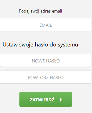 Rys 4. Formatka wprowadzania adresu e-mail oraz hasła podczas aktywacji. Po zatwierdzeniu tych danych przyciskiem automatycznie zalogowany i przeniesiony na witrynę.