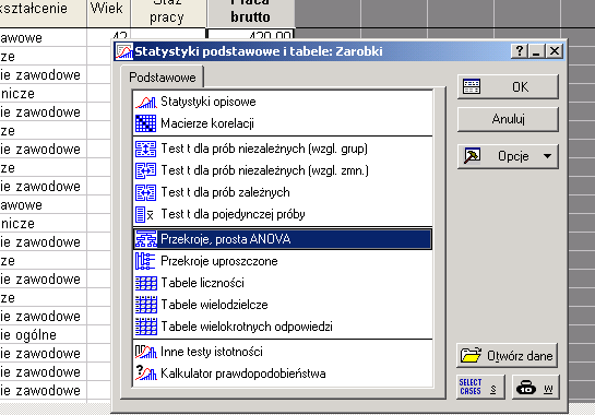 ANALIZA PRZEKROJOWA Wybierzmy Statystyka /