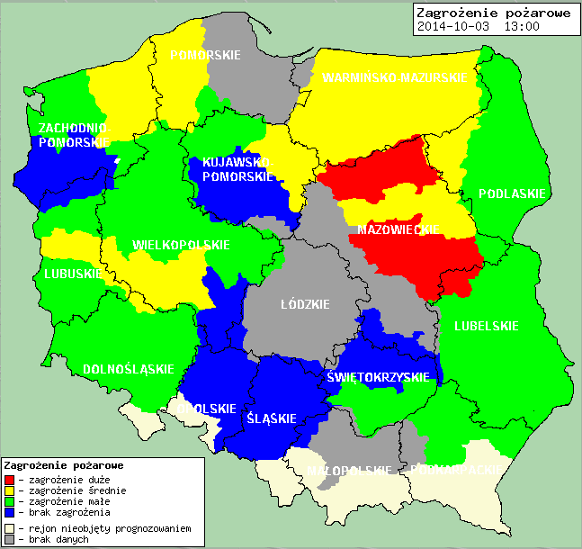 Zagrożenie pożarowe lasów Ostrzeżenia meteorologiczne BRAK.