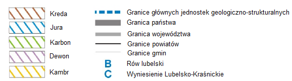 Ta jednostka geostrukturalna charakteryzuje się największym pogrążeniem utworów kredowych i jurajskich, a pod nimi zrzuconych blokowo utworów karbońsko-dewońskich, sylurskich, ordowickich i