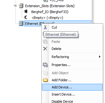 W oknie dialogowym, które pojawi się na ekranie rozwijamy zakładkę Fieldbusses, później Ethernet Adapter, wybieramy Ethernet i klikamy opcję Add Device na dole okna dialogowego.
