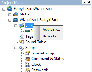 3. Konfiguracja połączenia w ASTRAADA HMI CFG W drzewie projektu należy dodać nowy link, PPM klikamy na zakładkę LINKS wybieramy opcję Add Link.