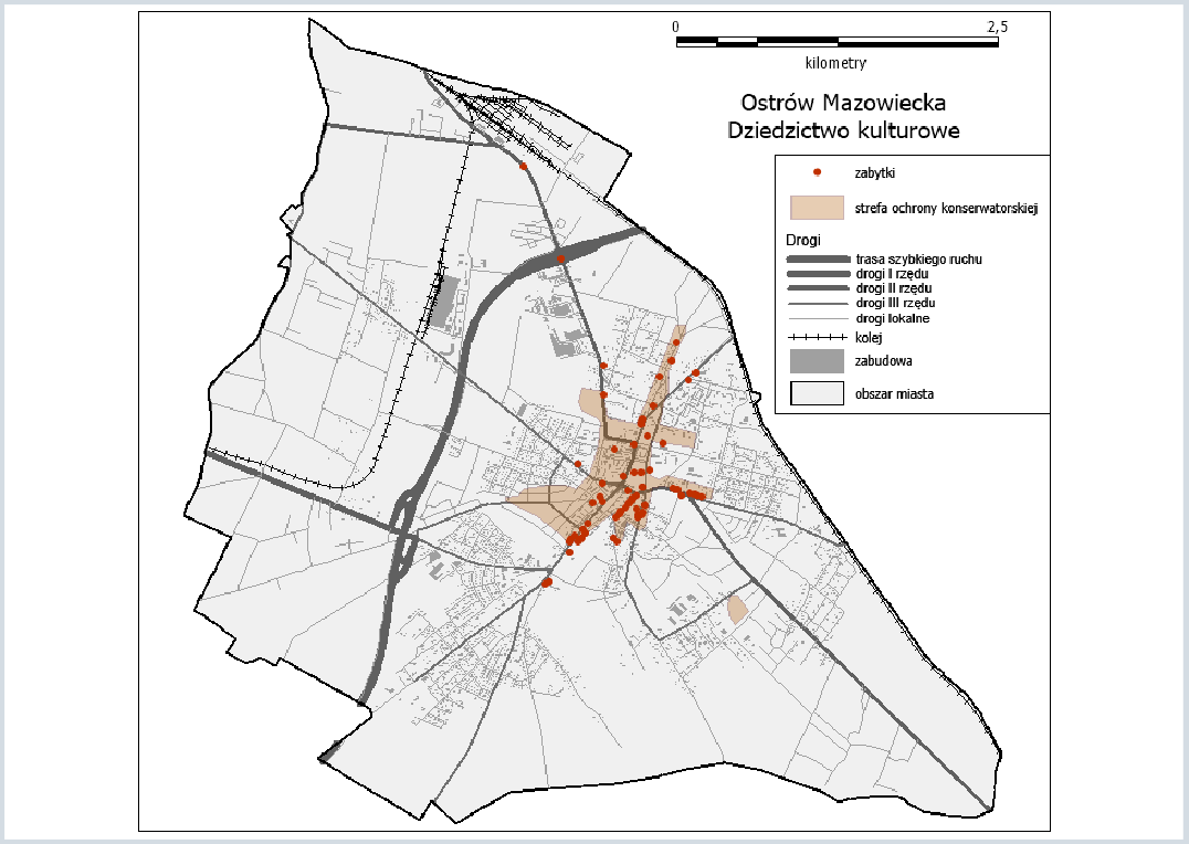 Diagnoza czynników i zjawisk kryzysowych oraz skali i charakteru potrzeb rewitalizacyjnych w Mieście Ostrów Mazowiecka Mapa 16.