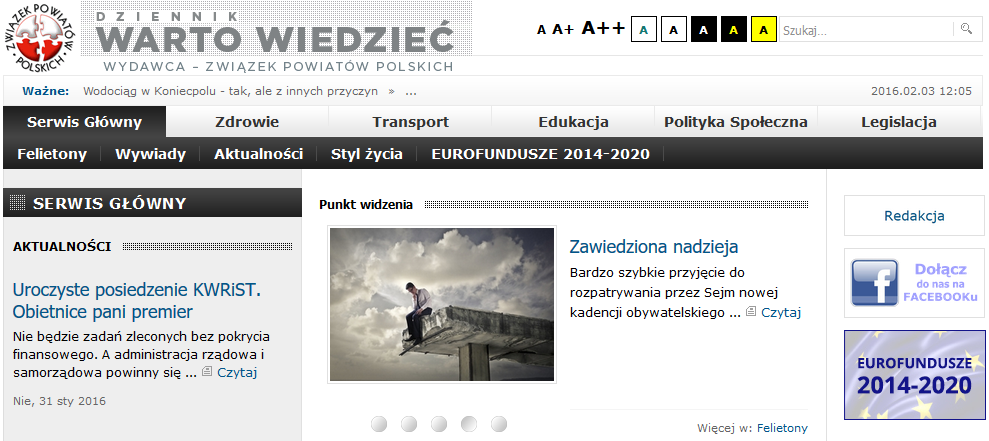 Dziennik Warto Wiedzieć Związek Powiatów Polskich, jako wydawca Dziennika Warto Wiedzieć, w okresie sprawozdawczym prowadził internetową gazetę. W okresie od 27 listopada 2015 r. do 25 lutego 2016 r.