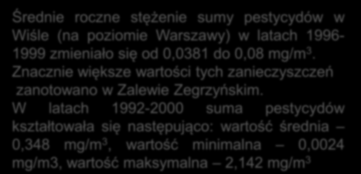 Znacznie większe wartości tych zanieczyszczeń zanotowano w Zalewie Zegrzyńskim.