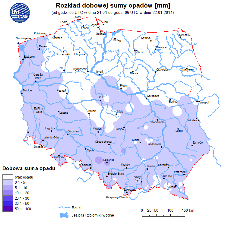 INFORMACJE HYDROLOGICZNO - METEOROLOGICZNE Stan wody na głównych rzekach Polski Prognoza pogody dla Polski na dzień 23.01.2014 r.