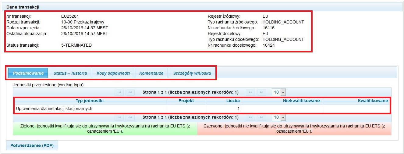 Rejestr docelowy: po wybraniu określonego Rejestru, wyniki są filtrowane tak, aby pokazać tylko transakcje na rachunek znajdujący się we wskazanym Rejestrze.