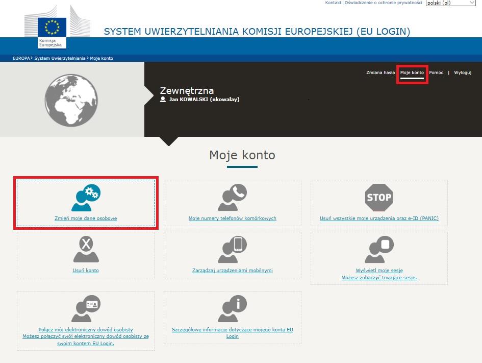 5.4.1. Aktualizacja adresu e-mail w EU Login Aktualizacji adresu e-mail należy dokonać poprzez przesłanie do administratora odpowiedniego formularza wniosku, o którym mowa w Rozdziale 5.