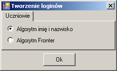 3. Ustawienia sposobu generowania loginów (opcjonalnie) Przed zapisaniem (wyeksportowaniem) pliku wyjściowego mamy możliwośd określenia rodzajów algorytmów generowania loginów dla użytkowników: -