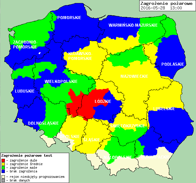 Zagrożenie pożarowe w lasach Ostrzeżenia hydro/meteo BRAK