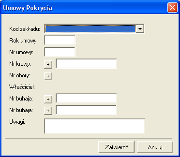 10. Umowy na pokrycia krów - MB Aby uruchomić funkcję Umowy na pokrycia krów - MB należy z menu Słowniki wybrać Umowy na pokrycia krów - MB.