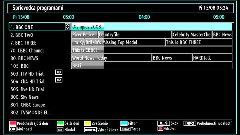 Informácie o Elektronickom programovom sprievodcovi (EPG) Môžete si prezrieť elektronického programového sprievodcu (EPG) pre zobrazenie informácií o dostupných programoch.