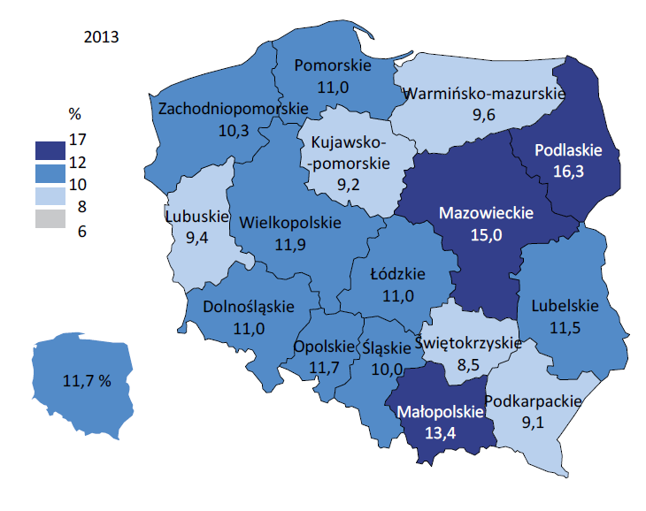 Tabela 24 Przedsiębiorstwa otrzymujące zamówienia przez sieci komputerowe (PL, 2010-2013, %) Źródło: Społeczeństwo informacyjne w Polsce. Wyniki badań statystycznych z lat 2010-2014.