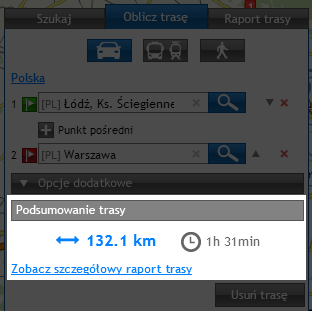 Panel Podsumowanie trasy Jest to skrócony raport trasy zawierający 2 podstawowe