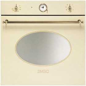 Piekarnik elektryczny, wysokość 60 cm 9 funkcji Czyszczenie parowe EAN13: 8017709172039 ESTETYKA / STEROWANIE Kremowy Pokrętła z mosiądzu Programator analogowy, zegar FUNKCJE / OPCJE / TEMPERATURY 9