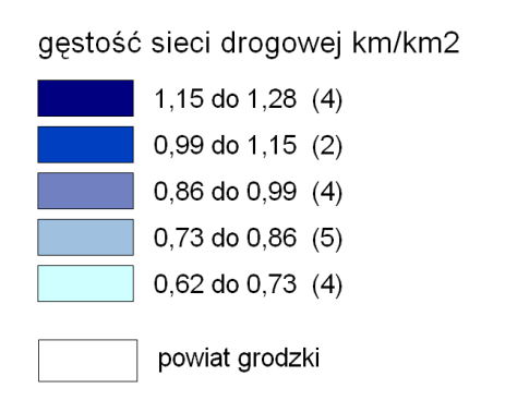 Gęstość sieci drogowej (wojewódzkie, powiatowe, gminne) w 2010 r.