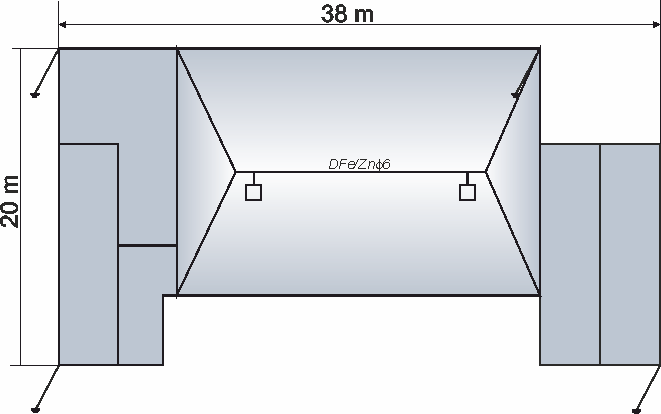 Rys. 1. Plan instalacji odgromowej rozpatrywanego obiektu (rzut z góry).