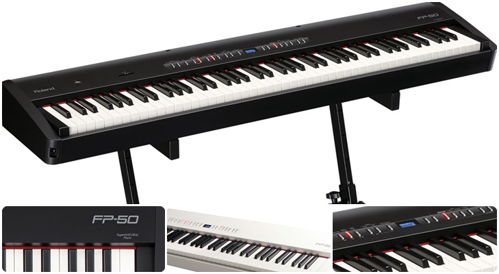 Najistotniejsze cechy Roland FP-50 to: Uznany silnik brzmieniowy Roland SuperNATURAL Piano Klawiatura Ivory-Feel G z Wymykiem Wbudowany system głośnikowy Funkcja inteligentnych rytmów z