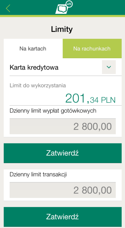 14. SPŁATA KARTY KREDYTOWEJ I AUTOMATYCZNA SPŁATA KARTY KREDYTOWEJ Po wybraniu przycisku Spłać kartę, przechodzimy do ekranu dedykowanego dla tej operacji.