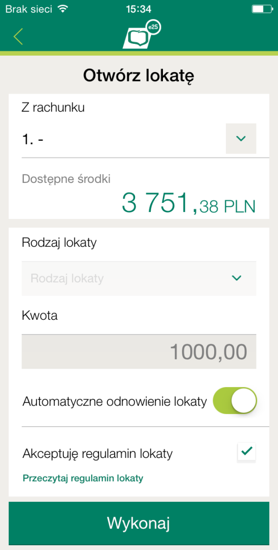 Na ekranie tym ukazują się operacje dostępne także z ekranów produktów. Jest to natomiast jedyne miejsce, w którym możesz założyć lokatę, jeśli jeszcze nie jesteś jej posiadaczem. 16.