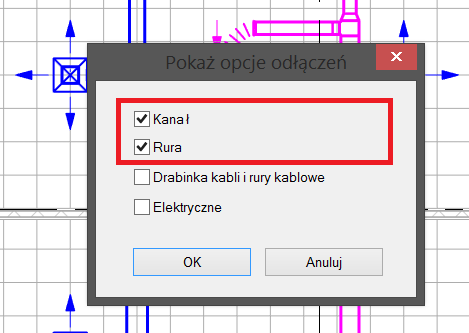 7. Kontrola systemów Widok: Mechaniczne Rzuty sufitu (odwrócony) 1 Widok: Hydraulika Rzuty 1 Zaznaczyć wybrany element systemu i uruchomić narzędzie Inspektor systemu na zakładce Analiza.