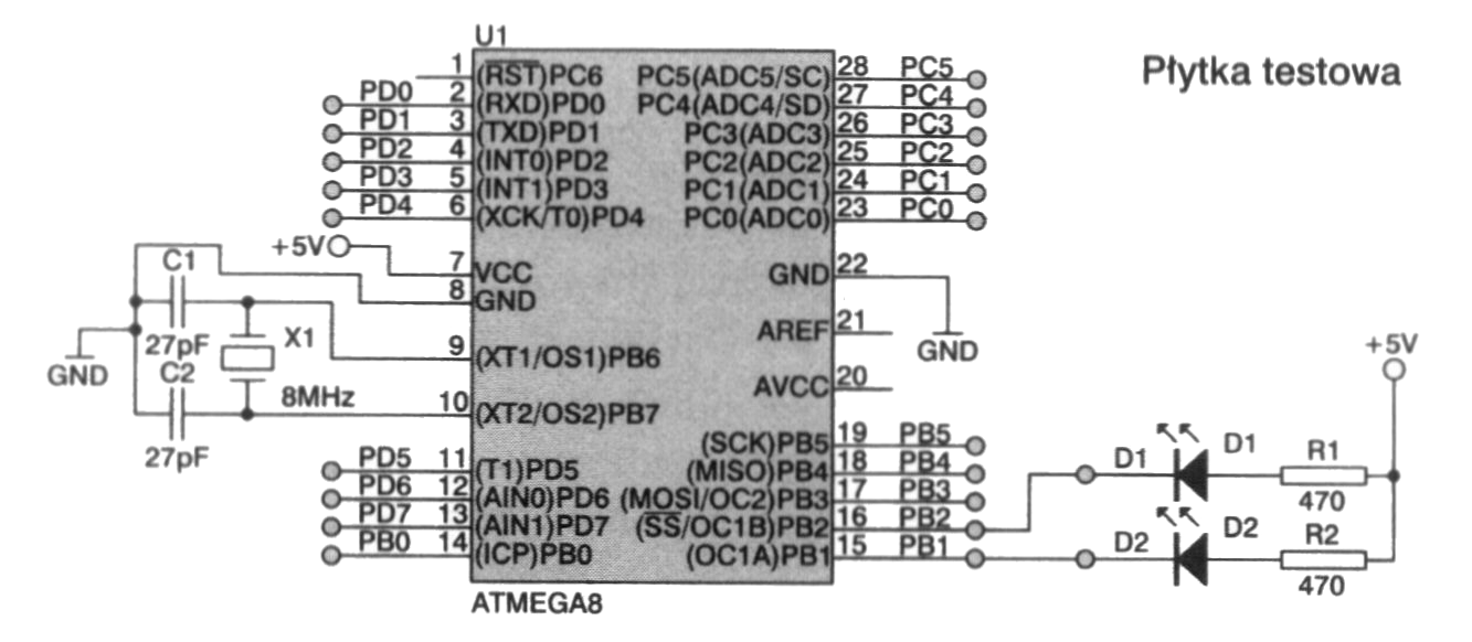 Program 5 Schemat połączenia diod LED do linii PB1 i PB2 portu B