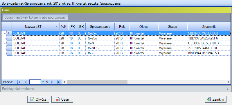 Rysunek 99. Lista sprawozdań z kolumną Znacznik 4.3. Dodawanie okresów sprawozdawczych W systemie istnieje możliwość dodania (zainicjowania) tylko miesięcznych okresów sprawozdawczych.