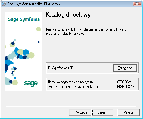 Instalacja programu Sage Symfonia Analizy Finansowe 3 Rys. 5 Okno instalatora strona Umowa licencyjna. Na stronie Umowa licencyjna jest udostępniona treść umowy licencyjnej.