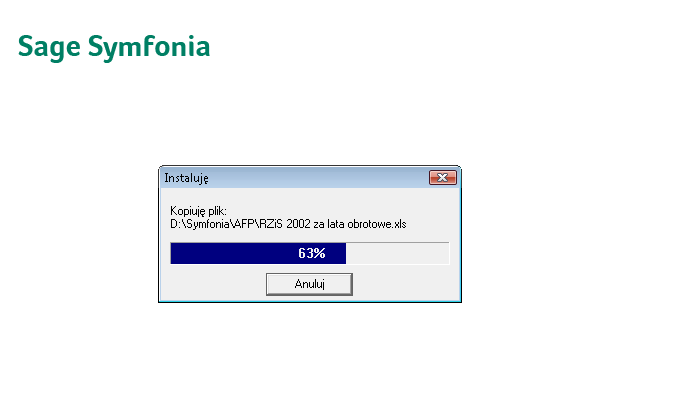 Instalacja programu Sage Symfonia Analizy Finansowe 5 Rys. 9 Komunikat Niepoprawny numer seryjny.