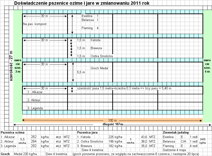 Rys. 2 Plan poletek płodozmianu I 3 Zabiegi agrotechniczne na poletkach wykonywano według następującego harmonogramu: 1. wiosenne wytyczenie poletek pod siew roślin jarych, 2.