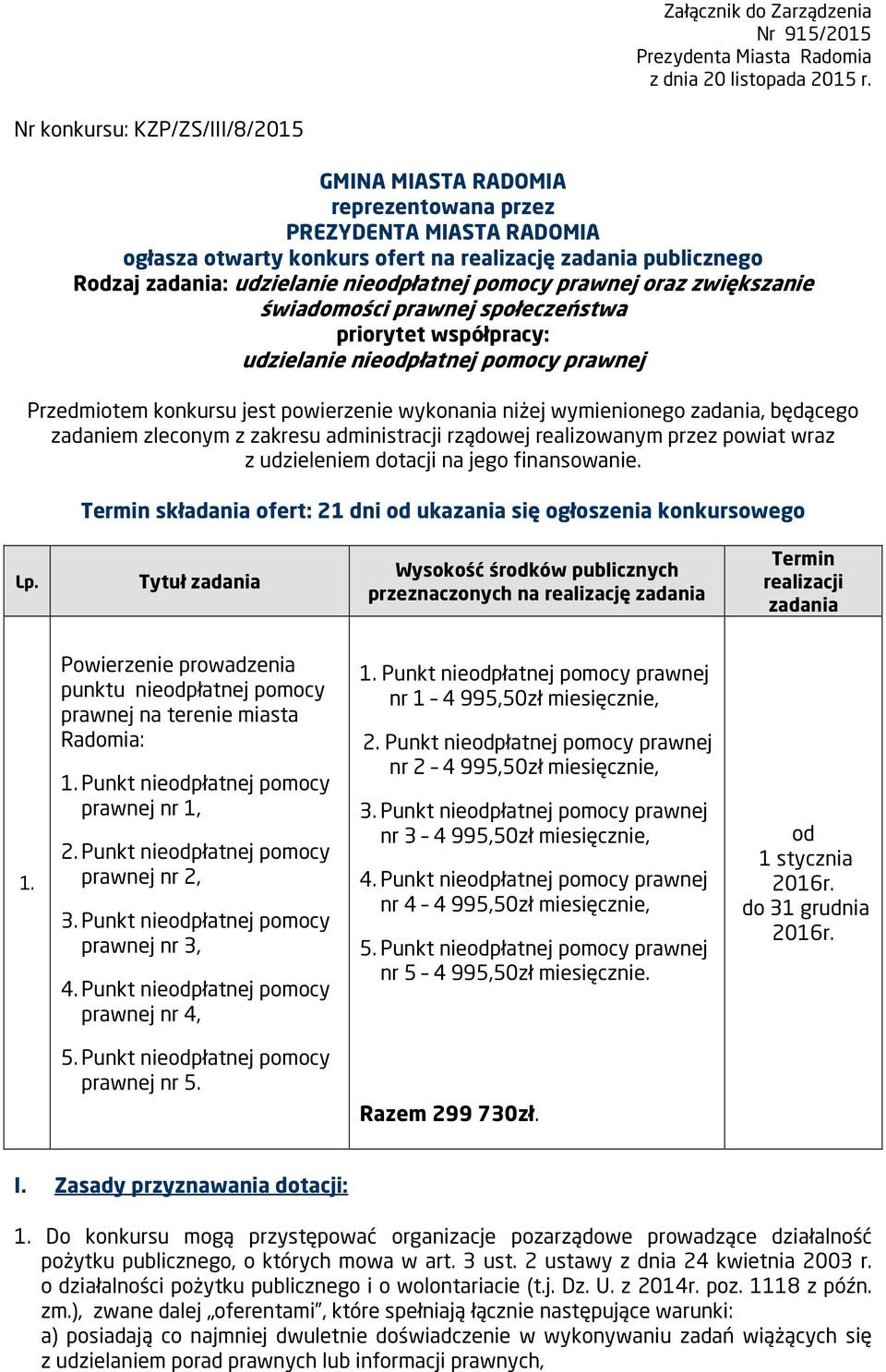 nieodpłatnej pomocy prawnej oraz zwiększanie świadomości prawnej społeczeństwa priorytet współpracy: udzielanie nieodpłatnej pomocy prawnej Przedmiotem konkursu jest powierzenie wykonania niżej