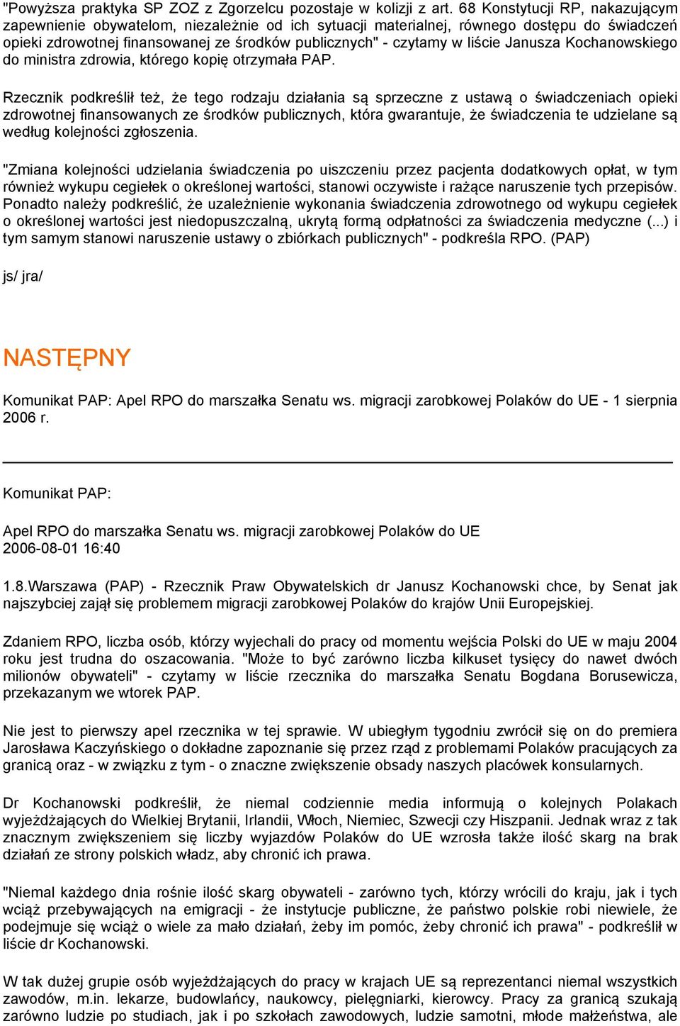 Janusza Kochanowskiego do ministra zdrowia, którego kopię otrzymała PAP.