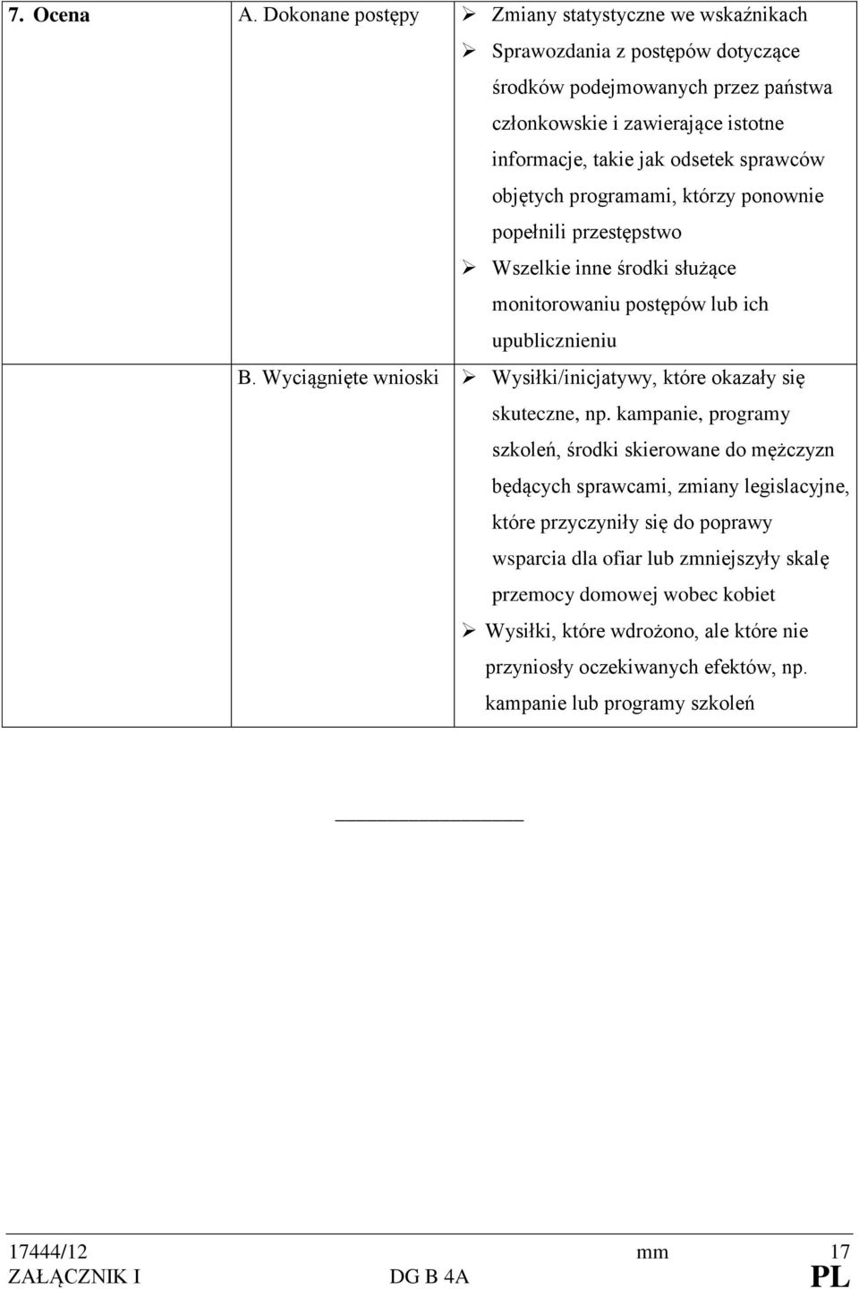 sprawców objętych programami, którzy ponownie popełnili przestępstwo Wszelkie inne środki służące monitorowaniu postępów lub ich upublicznieniu B.