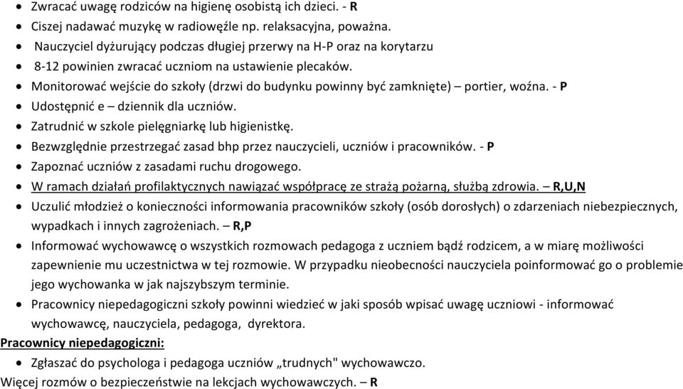 Monitorowad wejście do szkoły (drzwi do budynku powinny byd zamknięte) portier, woźna. - P Udostępnid e dziennik dla uczniów. Zatrudnid w szkole pielęgniarkę lub higienistkę.