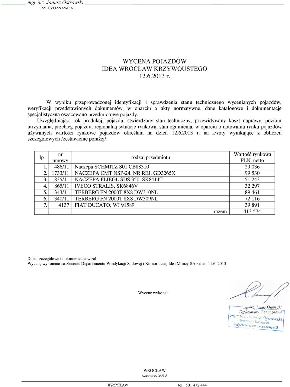 specjalistyczną oszacowano przedmiotowe pojazdy.