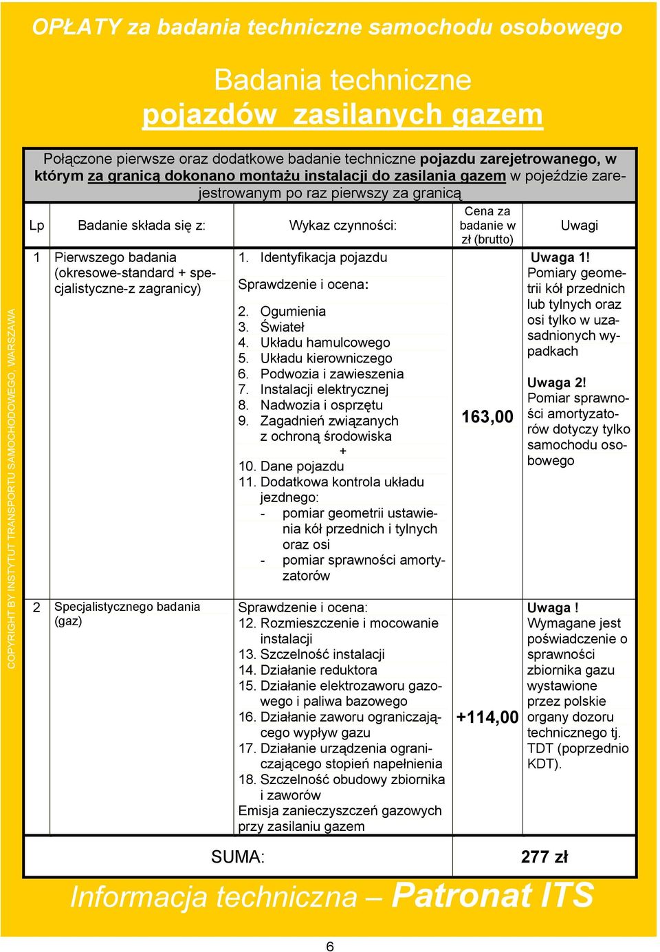 Identyfikacja pojazdu 2. Ogumienia 3. Świateł 4. Układu hamulcowego 5. Układu kierowniczego 6. Podwozia i zawieszenia 7. Instalacji elektrycznej 8. Nadwozia i osprzętu 9.