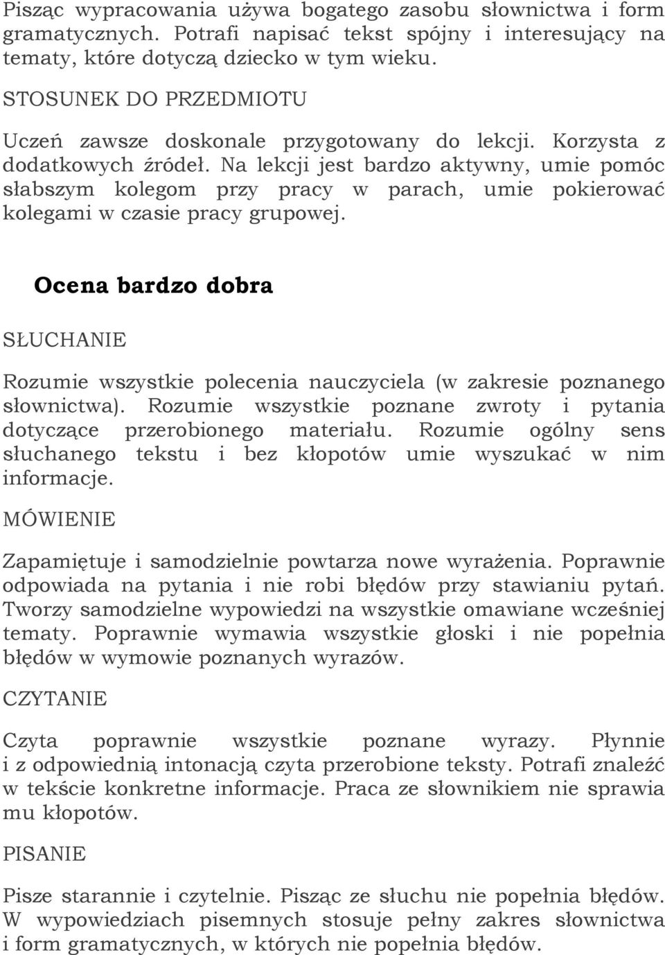 Na lekcji jest bardzo aktywny, umie pomóc słabszym kolegom przy pracy w parach, umie pokierować kolegami w czasie pracy grupowej.