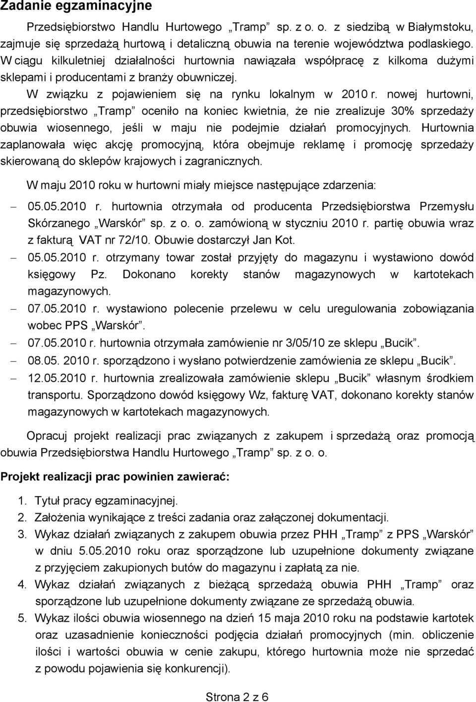 nowej hurtowni, przedsiębiorstwo Tramp oceniło na koniec kwietnia, że nie zrealizuje 30% sprzedaży obuwia wiosennego, jeśli w maju nie podejmie działań promocyjnych.