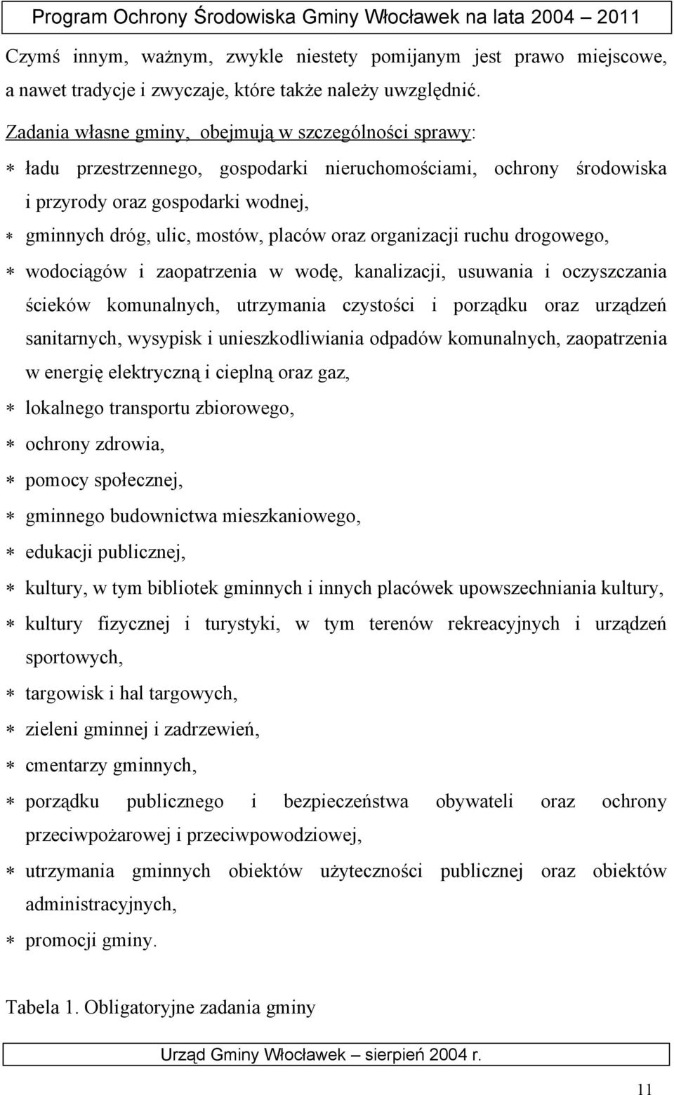 organizacji ruchu drogowego, wodociągów i zaopatrzenia w wodę, kanalizacji, usuwania i oczyszczania ścieków komunalnych, utrzymania czystości i porządku oraz urządzeń sanitarnych, wysypisk i